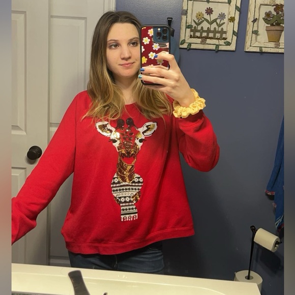 Bethany Mota Aeropostale Giraffe Christmas long sleeve sweater L - Picture 2 of 12